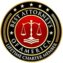 Best Attorneys of America Lifetime Charter Member badge with scales of justice emblem.
